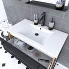 Meuble de salle de bain 80x50cm - vasque blanche 80x50cm - 2 tiroirs noir mat + miroir Aurlane - PACM089