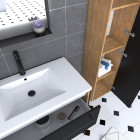 Meuble de salle de bain 80x50cm - vasque blanche 80x50cm -2 tiroirs noir mat + colonne + miroir led Aurlane - PACM090