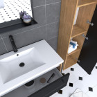 Meuble de salle de bain 80x50cm - vasque blanche 80x50cm -tiroirs noir mat + colonne + miroir Aurlane - PACM091