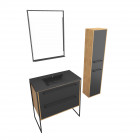 Meuble de salle de bain 80x50cm - vasque noir effet pierre -tiroirs noir mat + colonne + mirroir Aurlane - PACM097