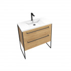 Meuble de salle de bain 80x50cm - vasque blanche 80x50cm - 2 tiroirs finition chêne naturel Aurlane - PACM098