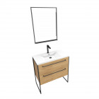 Meuble de salle de bain 80x50cm - vasque blanche 80x50cm - 2 tiroirs finition chêne naturel + miroir Aurlane - PACM099