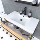Meuble de salle de bain 80x50cm - vasque blanche - 2 tiroirs finition chêne naturel + miroir Aurlane - PACM100
