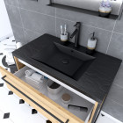 Pack meuble de salle de bain 80x50cm chêne brun - 2 tiroirs chêne brun- vasque résine noire effet pierre et miroir led noir mat - structura p105 Aurlane - PACM105