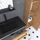 Pack meuble de salle de bain 80x50cm chene brun - 2 tiroirs chene brun - vasque resine noire Aurlane - PACM108