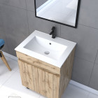 Meuble salle de bain 60x80cm - finition chêne naturel + vasque blanche + miroir - timber 60 - pack03 Aurlane - PACM213