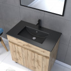 Meuble salle de bain 80x80 cm - finition chene naturel + vasque noire + miroir - timber 80 - pack05 Aurlane - PACM215