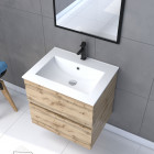 Meuble salle de bain 60x54cm - finition chene naturel + vasque blanche + miroir - timber 60 - pack09 Aurlane - PACM219