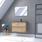Meuble salle de bain 80x54 - finition chene naturel + vasque noire + miroir led - timber 80 - pack12 Aurlane - PACM222