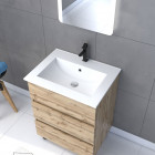 Meuble salle de bain 60x80 - finition chene naturel + vasque blanche + miroir led - timber 60 - pack16 Aurlane - PACM226