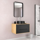 Meuble de salle de bain chêne naturel + vasque noir mat + miroir - UBY 80 - 80x45x53cm Aurlane - PACM260