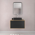Pack meuble de salle de bain caisson 2 tiroirs + vasque rectangulaire + miroir led - uby 80cm Aurlane - PACM267