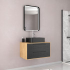 Pack meuble de salle de bain caisson 2 tiroirs + vasque rectangulaire + miroir led - uby 80cm Aurlane - PACM267