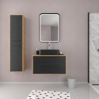 Pack meuble de salle de bain caisson 2 tiroirs + vasque rectangulaire + colonne + miroir led - uby 80cm Aurlane - PACM270