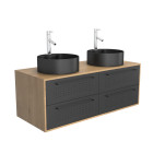 Meuble de salle de bains 120 cm - 2 vasques rondes - chêne naturel et noir mat - uby Aurlane - PACM277