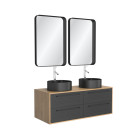 Meuble de salle de bains 120 cm_2 vasques rondes_2 miroirs - chêne naturel et noir mat - uby Aurlane - PACM278