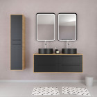 Meuble salle de bains 120cm_vasques rondes_miroirs led et colonne - chêne naturel et noir - uby Aurlane - PACM282
