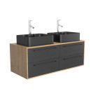 Meuble de salle de bains 120 cm - 2 vasques rectangles - chêne naturel et noir mat - uby Aurlane - PACM283