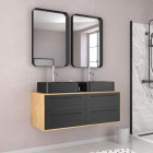 Meuble de salle de bains 120 cm_2 vasques rectangles_2 miroirs - chêne naturel et noir mat - uby Aurlane - PACM284