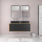 Meuble de salle de bains 120 cm_2 vasques rectangles_2 miroirs led - chêne naturel et noir mat - uby Aurlane - PACM285