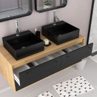 Meuble de salle de bains 120 cm - 2 vasques carrées - chêne naturel et noir mat - uby Aurlane - PACM289