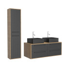 Meuble de salle de bains 120 cm - 2 vasques carrées et colonne - chêne naturel et noir mat - uby Aurlane - PACM292