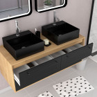 Meuble de salle de bains 120 cm - 2 vasques carrées et colonne - chêne naturel et noir mat - uby Aurlane - PACM292