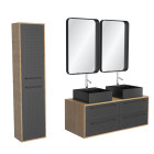 Meuble salle de bains 120cm_vasques carrées_miroirs et colonne - chêne naturel et noir - uby Aurlane - PACM293