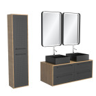 Meuble salle de bains 120cm_vasques carrées_miroirs led et colonne - chêne naturel et noir - uby Aurlane - PACM294