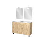Meuble salle de bains 120cm 4 portes chêne industriel + vasque blanche et miroirs avec appliques led Aurlane - PACM302