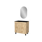 Meuble salle de bains 80cm 2 portes chêne industriel + vasque noire et miroir ovale Aurlane - PACM307