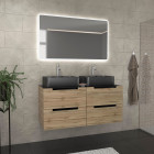 Meuble salle de bains 120cm chêne et noir, vasques rectangulaires et miroir led 120x70 - omega Aurlane - PACM485