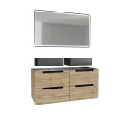Meuble salle de bains 120cm chêne et noir, vasques rectangulaires et miroir black led 120x70 - omega Aurlane - PACM502