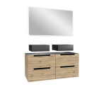 Meuble salle de bains 120cm chêne et noir, vasques carrées et miroir led 120x70 - omega Aurlane - PACM508