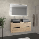 Meuble salle de bains 120cm chêne et noir, vasques carrées et miroir black led 120x70 - omega Aurlane - PACM525