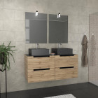 Meuble salle de bains 120cm chêne et noir, vasques carrées & miroirs avec appliques 55x75 - omega Aurlane - PACM598