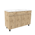 Meuble de salle de bains 120cm 4 portes_chêne industriel + vasque céramique blanche - timber 120 Aurlane - PACM602