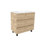 Meuble de salle de bains 80cm 3 tiroirs_chêne industriel + vasque céramique blanche - timber 80 Aurlane - PACM607
