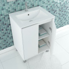 Pack meuble salle de bains 60cm blanc 2 portes, vasque, miroir 60x80 et réglette led - xenos Aurlane - PACM609