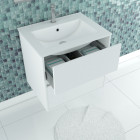 Pack meuble salle de bains 60cm blanc 2 tiroirs, vasque, miroir 60x80 et réglette led - xenos Aurlane - PACM613