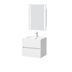 Pack meuble salle de bains 60cm blanc 2 tiroirs, vasque, miroir 60x80 à leds intégrées - xenos Aurlane - PACM614