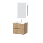 Pack meuble salle de bains 60cm chêne clair 2 tiroirs, vasque, miroir 60x80 à leds intégrées - xenos Aurlane - PACM616