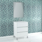 Pack meuble salle de bains 60cm blanc 3 tiroirs, vasque, miroir 60x80 et réglette led - xenos Aurlane - PACM617