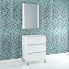 Pack meuble salle de bains 60cm blanc 3 tiroirs, vasque, miroir 60x80 à leds intégrées - xenos Aurlane - PACM618