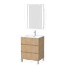 Pack meuble salle de bains 60cm chêne clair 3 tiroirs, vasque, miroir 60x80 à leds intégrées - xenos Aurlane - PACM620