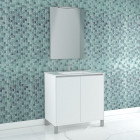 Pack meuble salle de bains 80cm blanc 2 portes, vasque, miroir 60x80 et réglette led - xenos Aurlane - PACM621