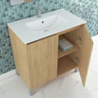 Pack meuble salle de bains 80cm chêne clair 2 portes, vasque, miroir 60x80 à leds intégrées - xenos Aurlane - PACM624