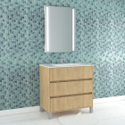 Pack meuble salle de bains 80cm chêne clair 3 tiroirs, vasque, miroir 60x80 à leds intégrées - xenos Aurlane - PACM632