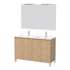 Meuble salle de bains 120 cm chêne clair 4 portes, vasque, miroirs 60x80 et réglettes led - xenos Aurlane - PACM635