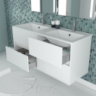 Meuble salle de bains 120 cm laqué blanc 4 tiroirs, vasque, miroirs 60x80 à leds intégrées - xenos Aurlane - PACM638